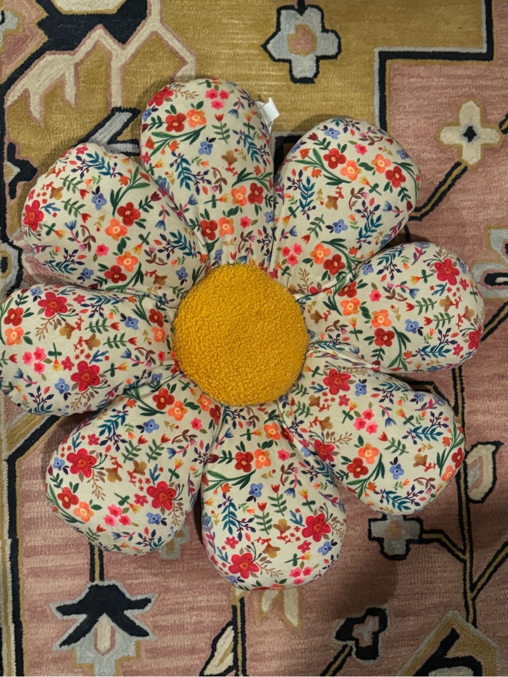 Natural Life ~ Floral Petal Floor patchwork, Pillow - Pink Multicolor 24” - Picture 4 of 9
